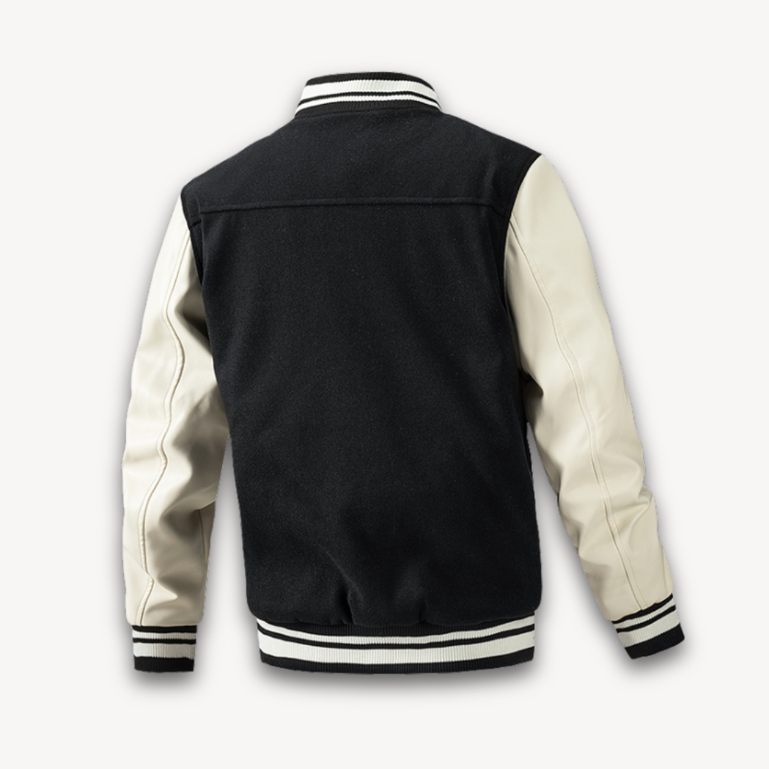 Premium Mens Letterman Jacket with Faux Leather Sleeves