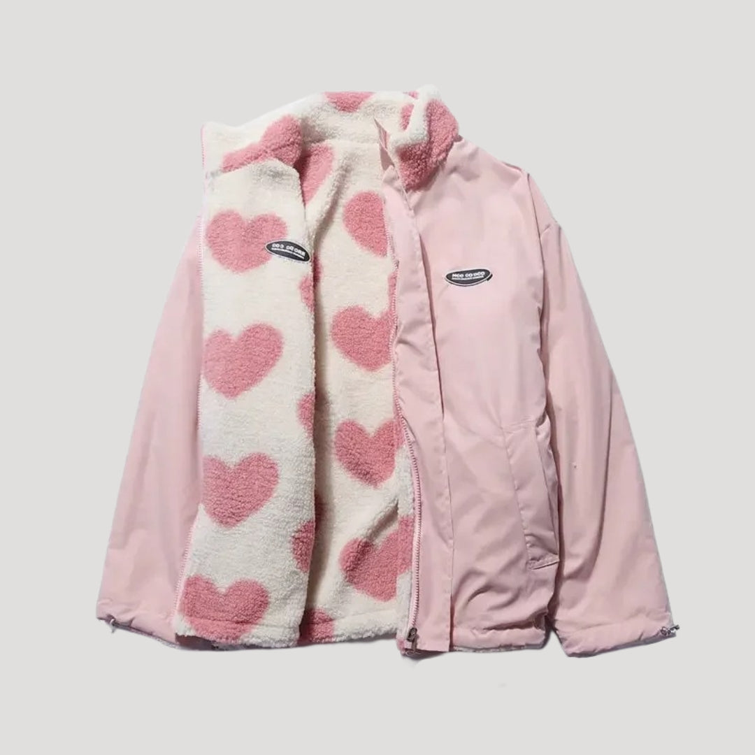 Women's Reversible Fleece Heart Print Jacket