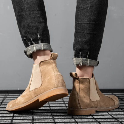 Luxury Suede Mens Chelsea Ankle Boots with Elastic Sides