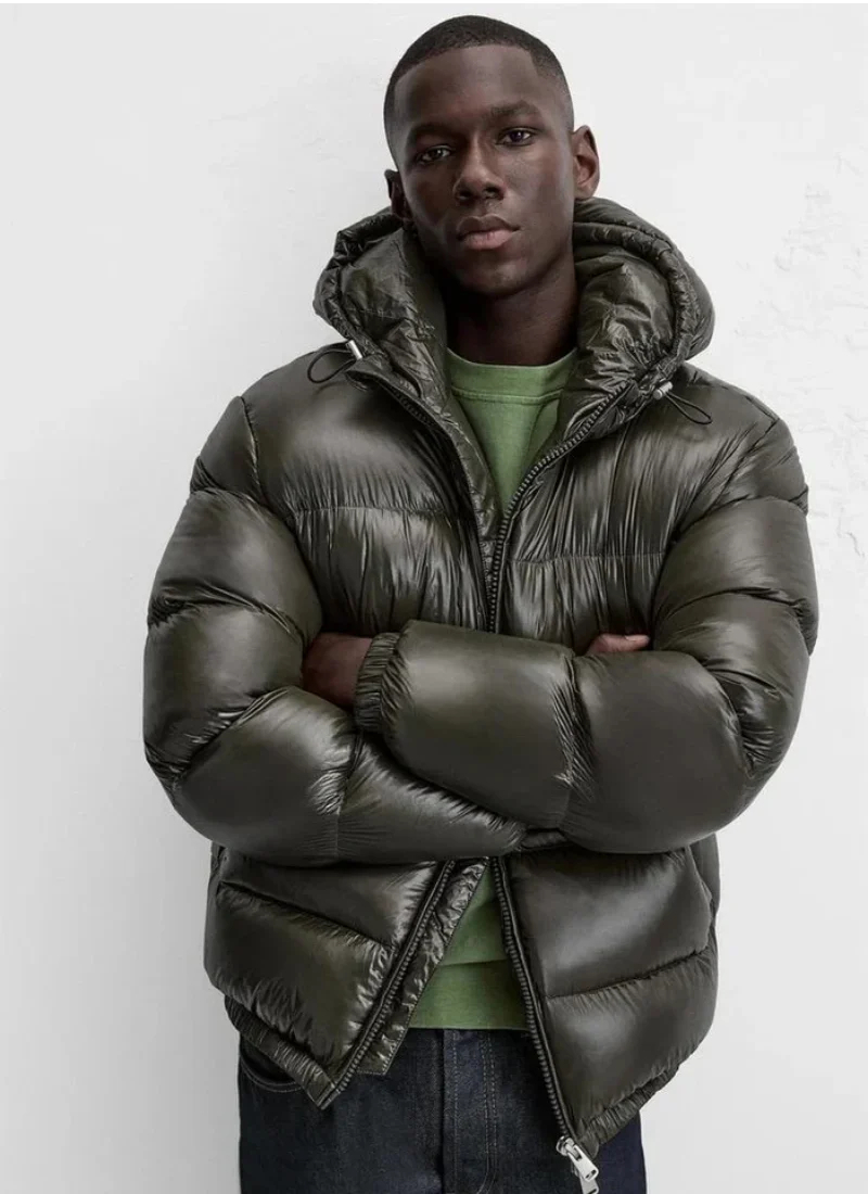 Men's Stylish Quilted Puffer Jacket with Sherpa Lining