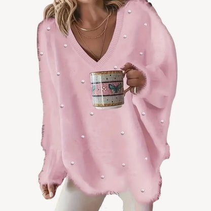 Classic V Neck Knit Sweater for Ladies