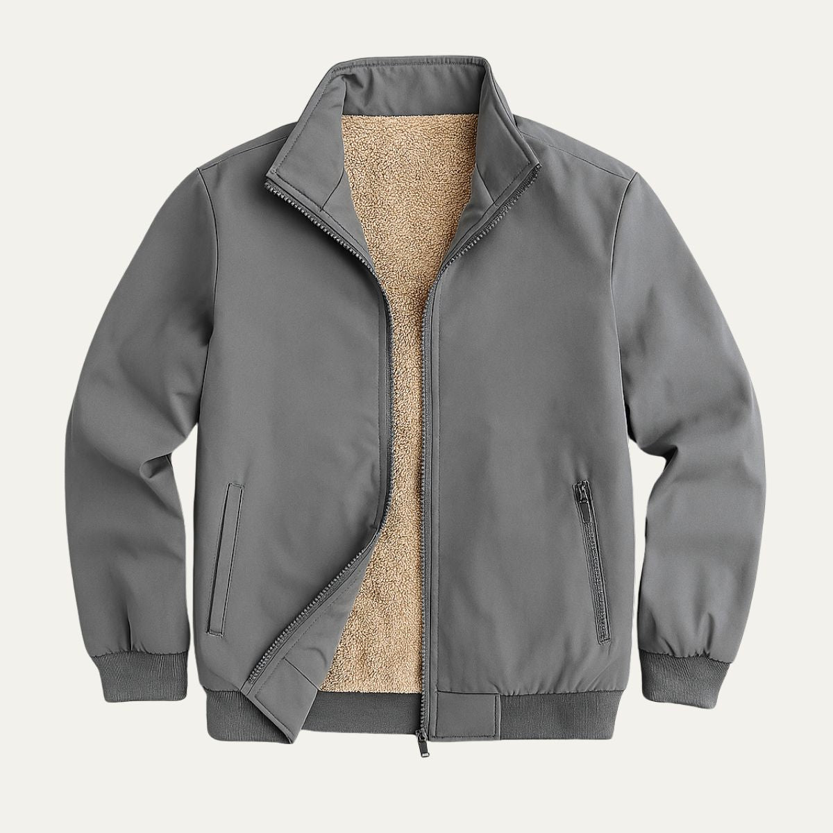 Waterproof Men's Fleece Bomber Jacket with Multiple Pockets