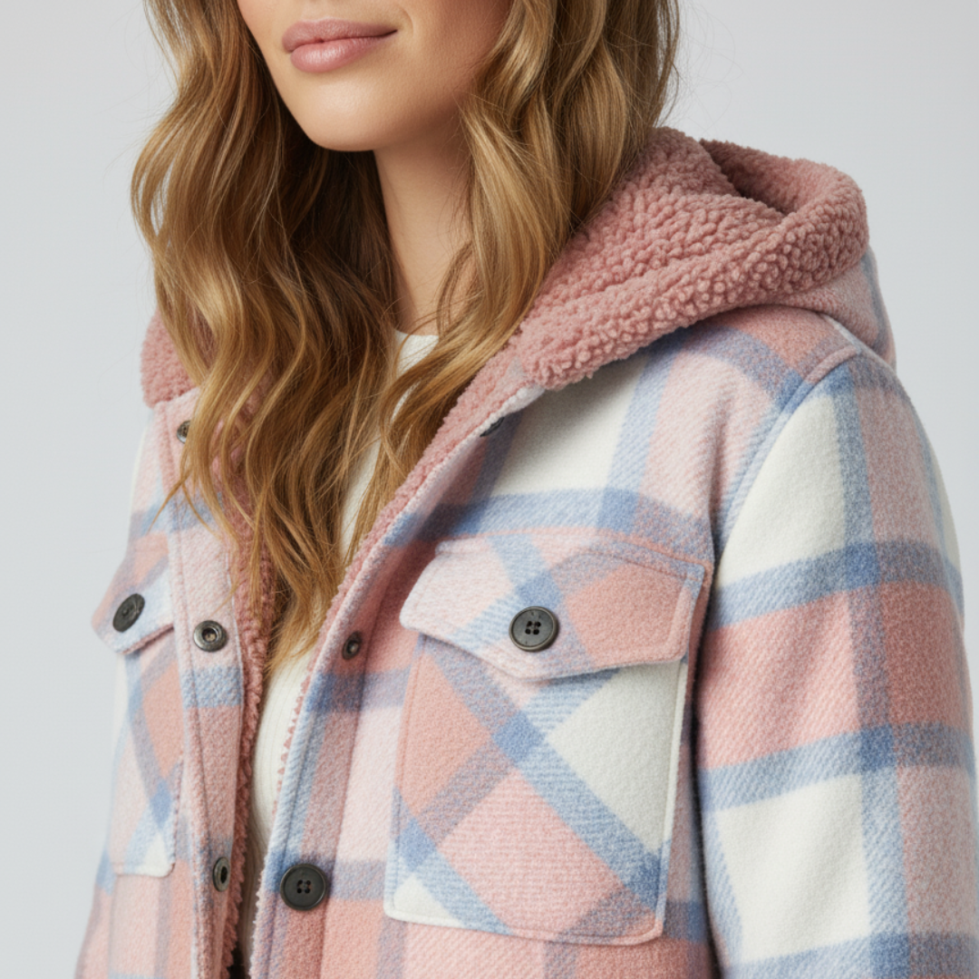 Warm Hooded Plaid Jacket for Women