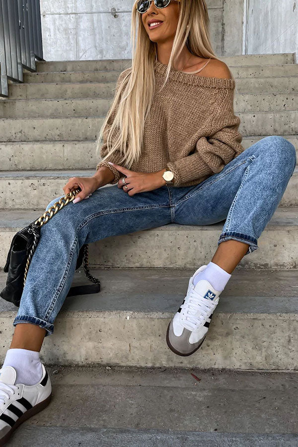 Cozy Large Crew Neck Luxury Cashmere Sweater - OutfitLondon