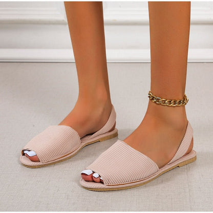 Peep Toe Flat Canvas flat Sandals Shoes Slip on Shallow Female