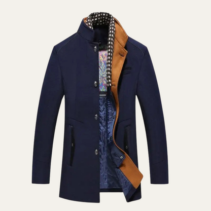 Classic Men's Wool Overcoat with Smart Collar - OutfitLondon