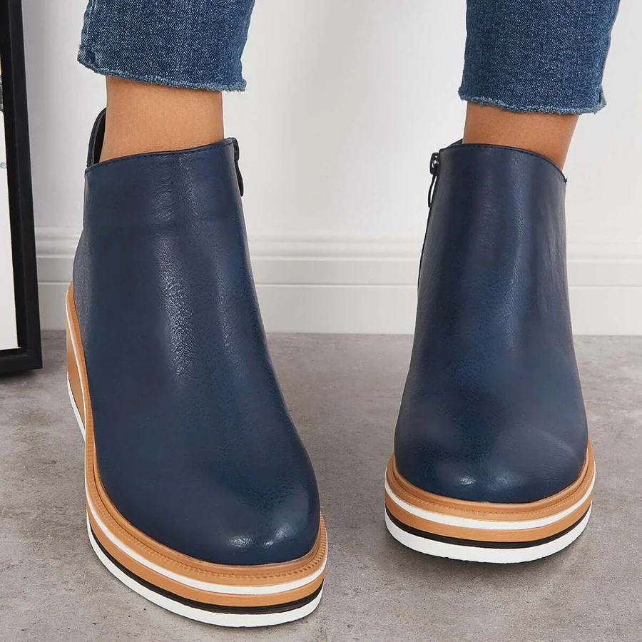 Casual Wedge Sneakers Side Zipper Platform Wedge Ankle Boots