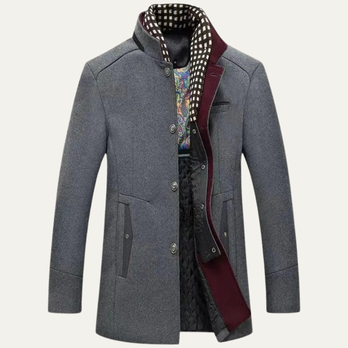 Classic Men's Wool Overcoat with Smart Collar