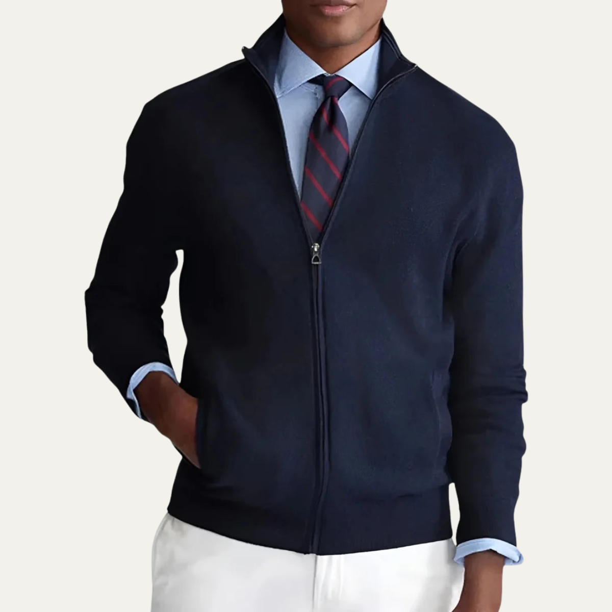 Men's Soft Crew Neck Zip Up Cardigan Sweater