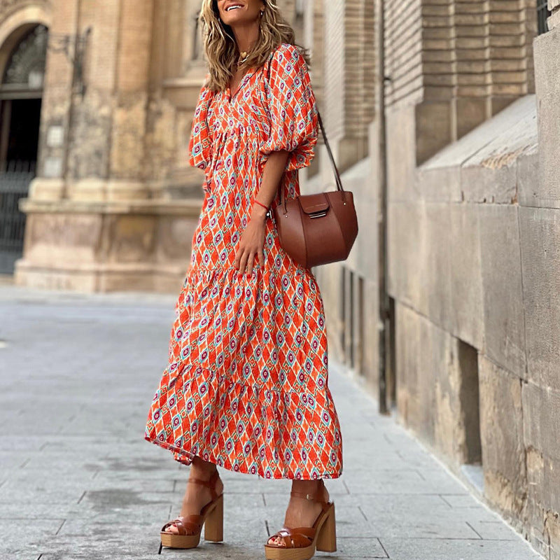 Women's Bohemian V-Neck Cotton Summer Dress