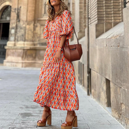Women's Bohemian V-Neck Cotton Summer Dress
