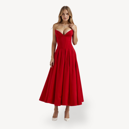 Sleeveless Lace Up Fitted Waist Dress - OutfitLondon