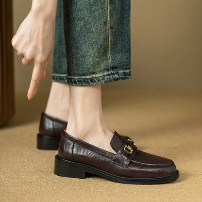 Luxury Mens Leather Slip On Dress Loafers with Metal Buckle