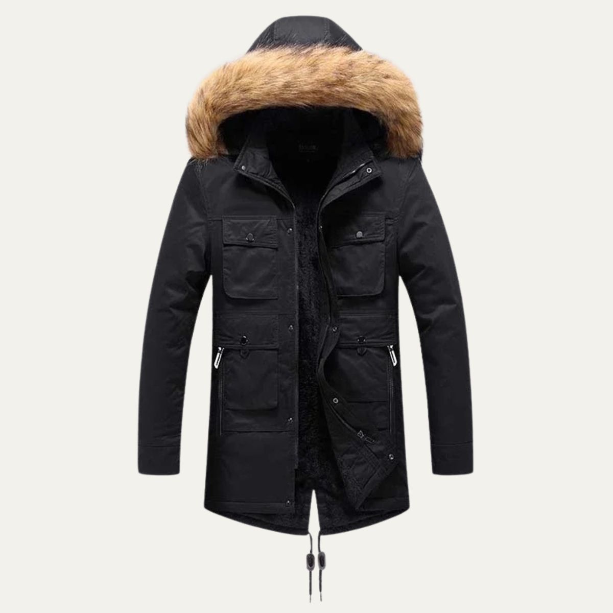 Warm Men's Faux Fur Lined Parka Jacket Coat