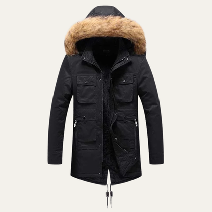 Warm Men's Faux Fur Lined Parka Jacket Coat
