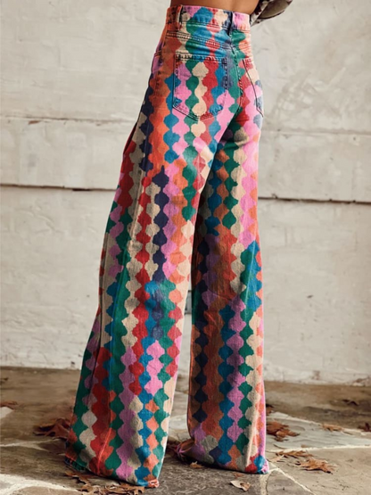 Colorful Flowy Women's Wide Leg Pants