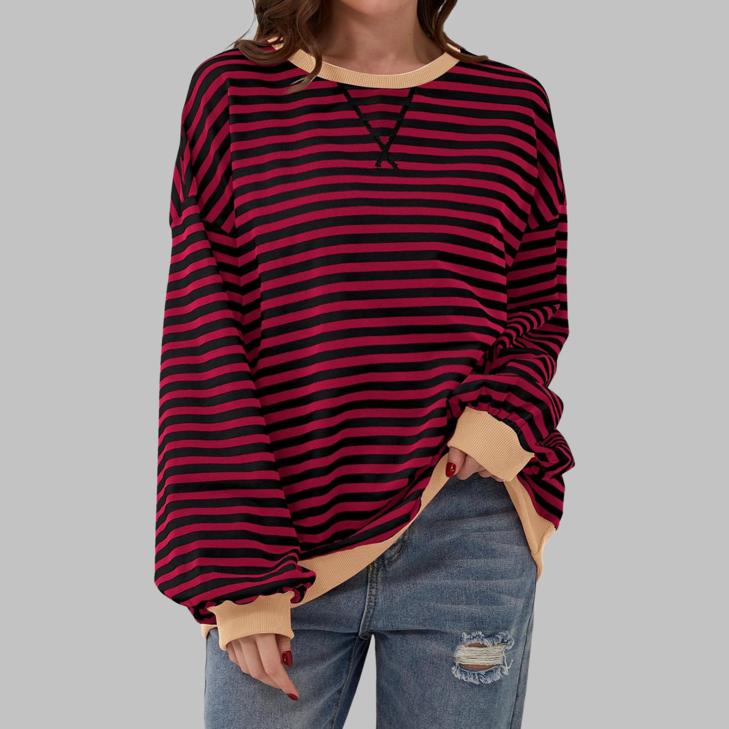 Relaxed Fit Striped Crew Neck Sweatshirt