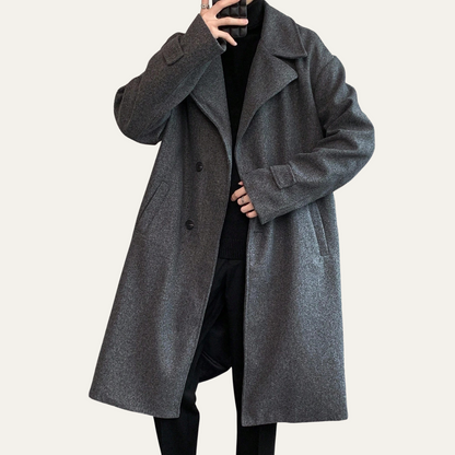 Classic Mens Wool Overcoat with Waist Belt