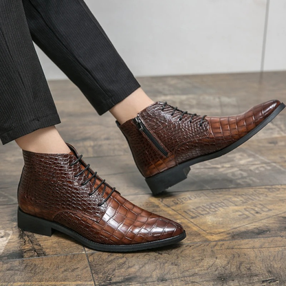 Men's Brown Leather Animal Print Ankle Boots