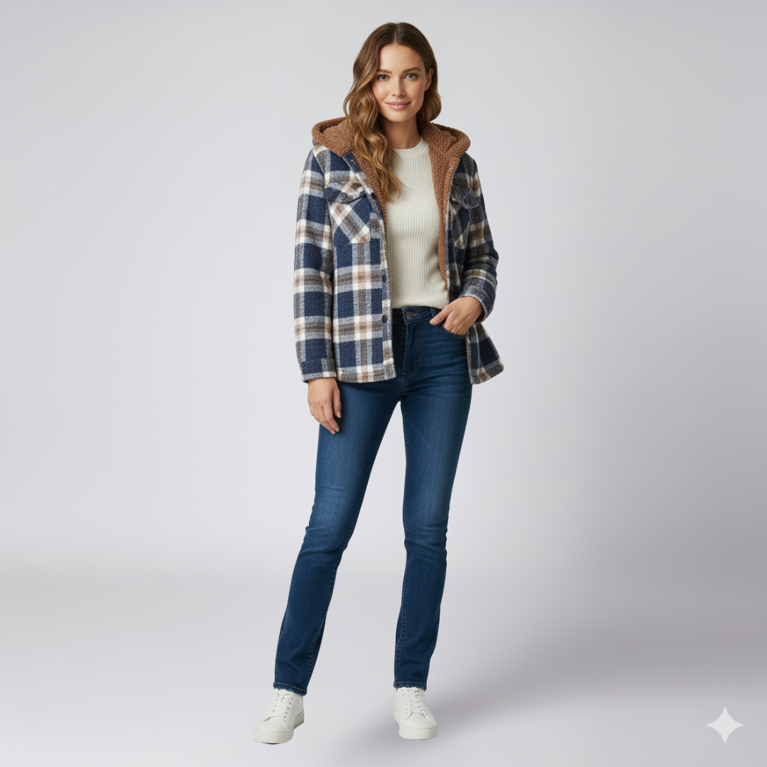 Warm Hooded Plaid Jacket for Women - OutfitLondon