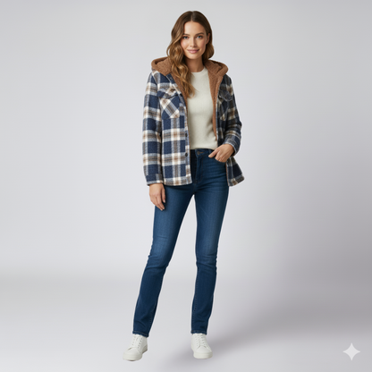 Warm Hooded Plaid Jacket for Women - OutfitLondon