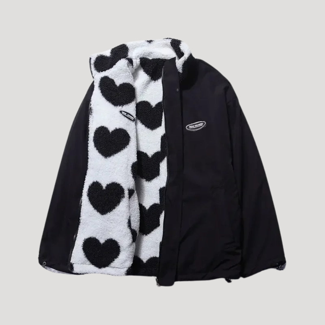 Women's Reversible Fleece Heart Print Jacket