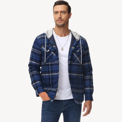 Warm Checked Hoodie Coat for Men