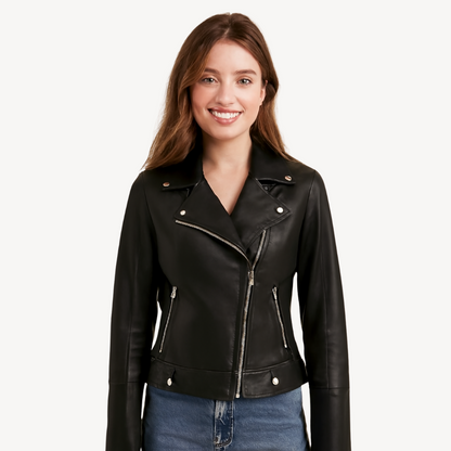 Vegan Leather Moto Jacket for Ladies - OutfitLondon