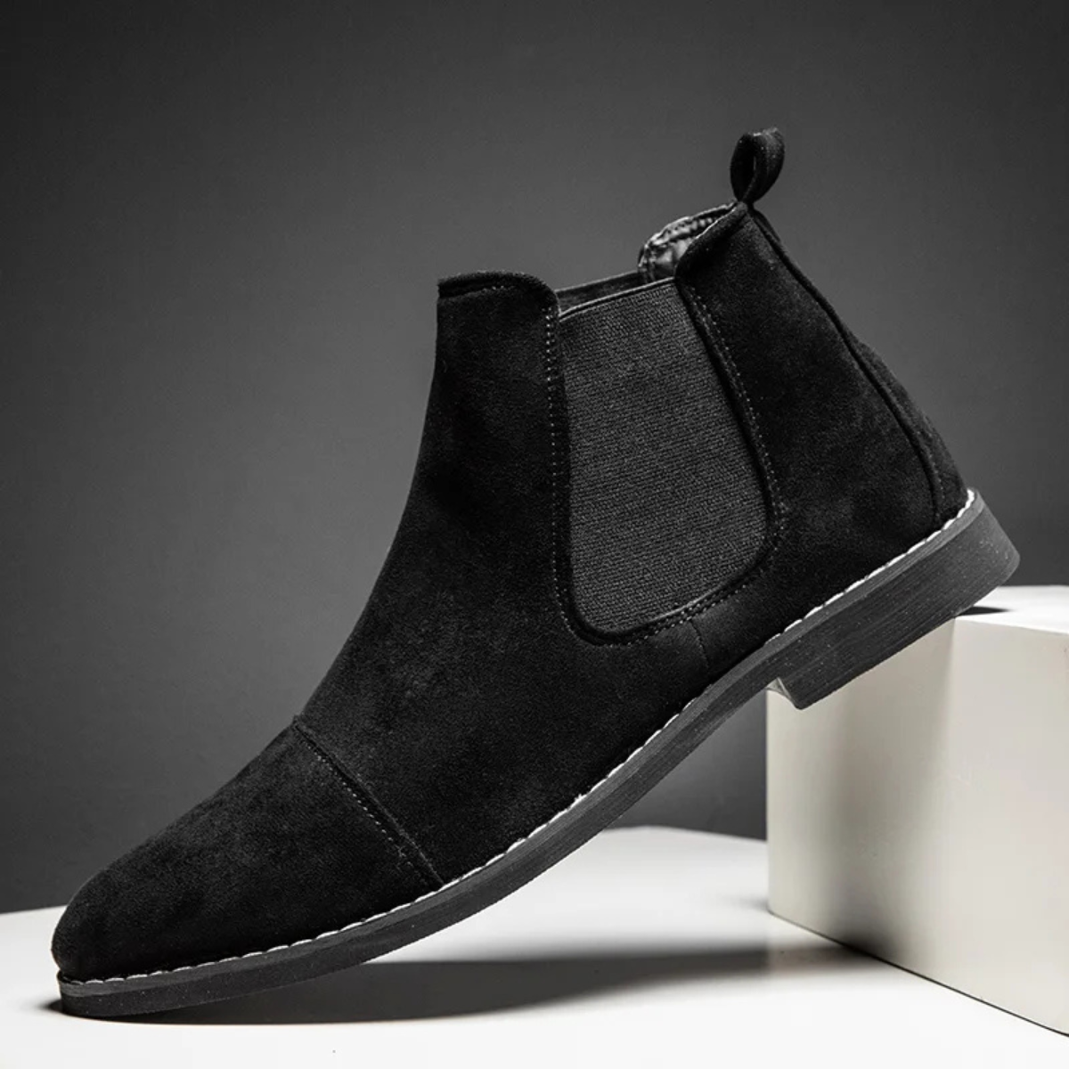Luxury Suede Mens Chelsea Ankle Boots with Elastic Sides