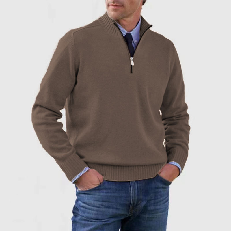 Men's Zip Up Crew Neck Sweater
