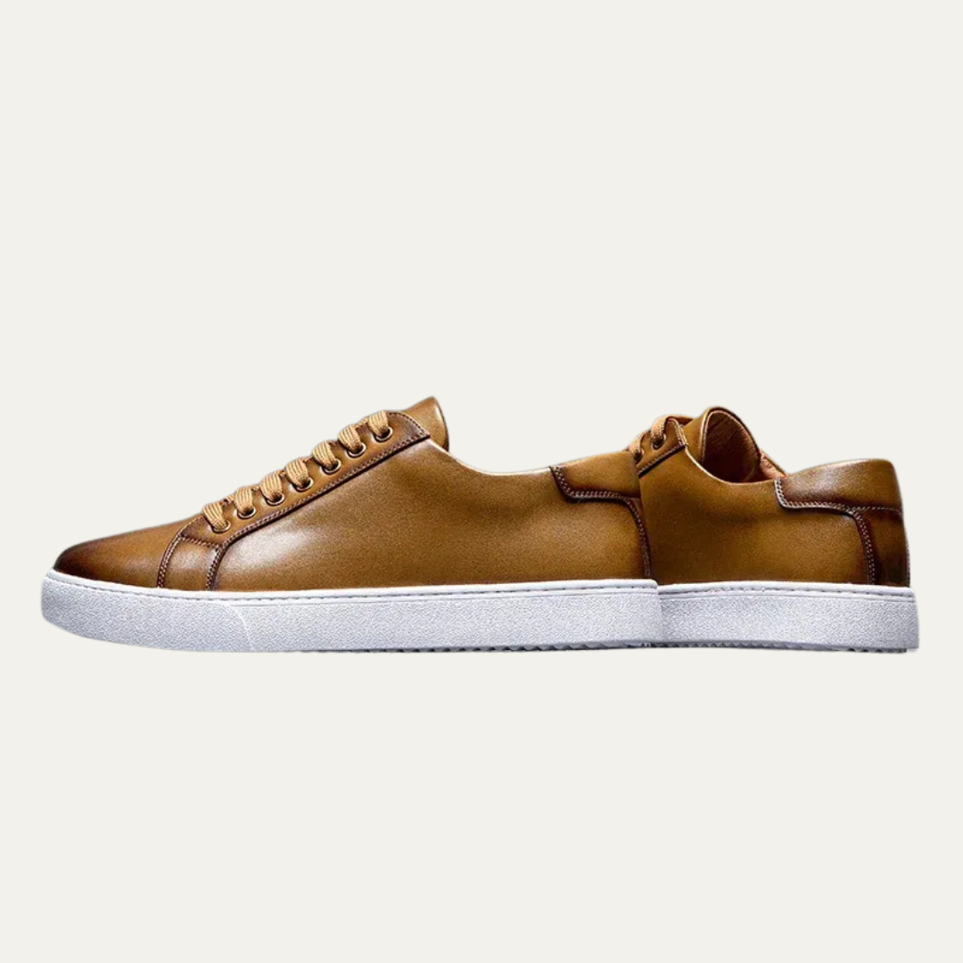 Classic Men's Low Top Leather Sneakers with Thick Sole