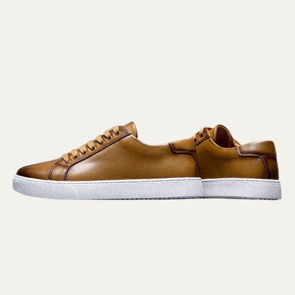 Classic Men's Low Top Leather Sneakers with Thick Sole