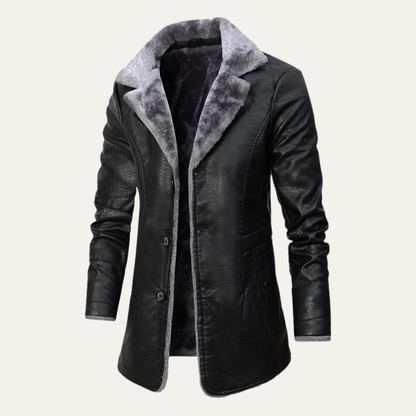 Warm Vintage Fleece Lined Leather Mens Coat