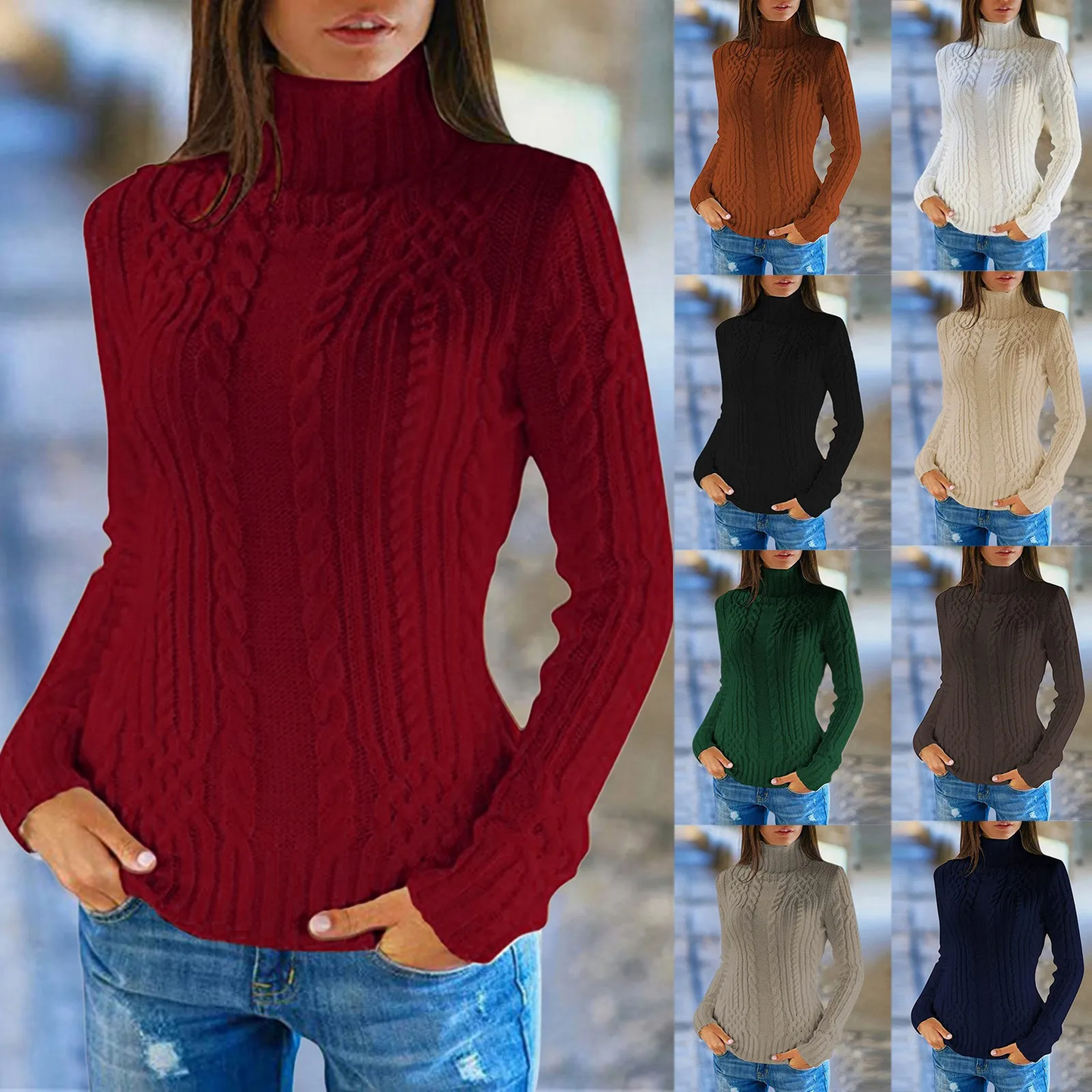 Warm Soft Cable Knit Turtleneck Sweater