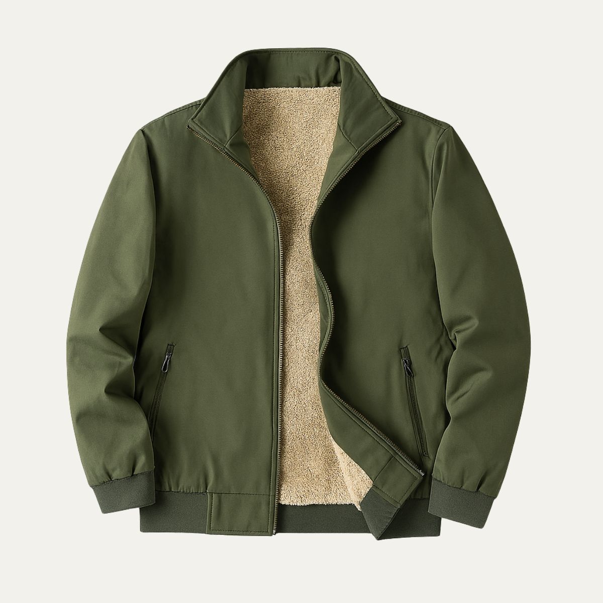 Waterproof Men's Fleece Bomber Jacket with Multiple Pockets
