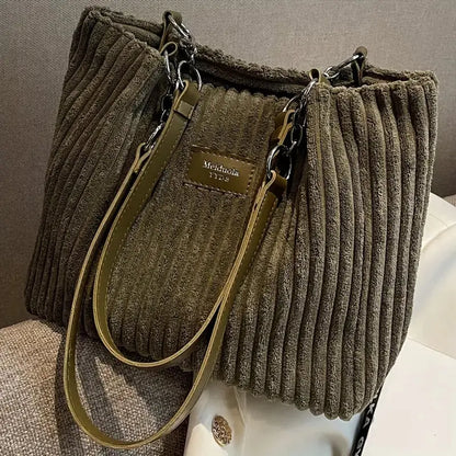 Stylish Women's Corduroy Zipper Handbag