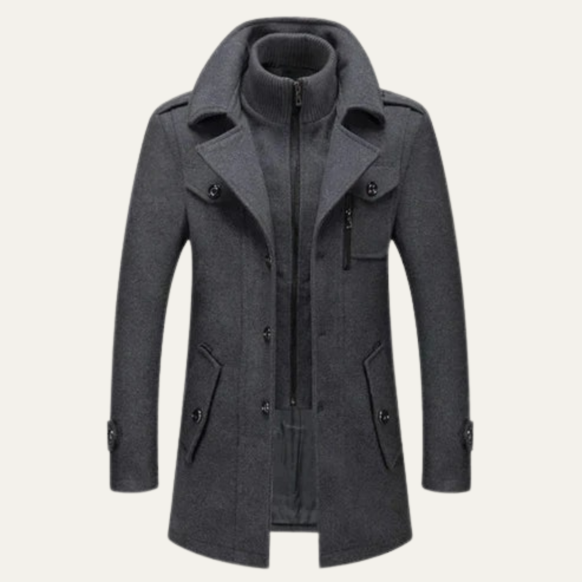 Warm Double Layered Mens Wool Coat - OutfitLondon