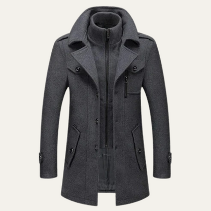 Warm Double Layered Mens Wool Coat - OutfitLondon