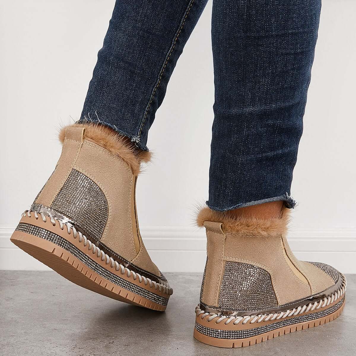 Warm Fur Lined Slip on Loafers Non Slip Ankle Boots