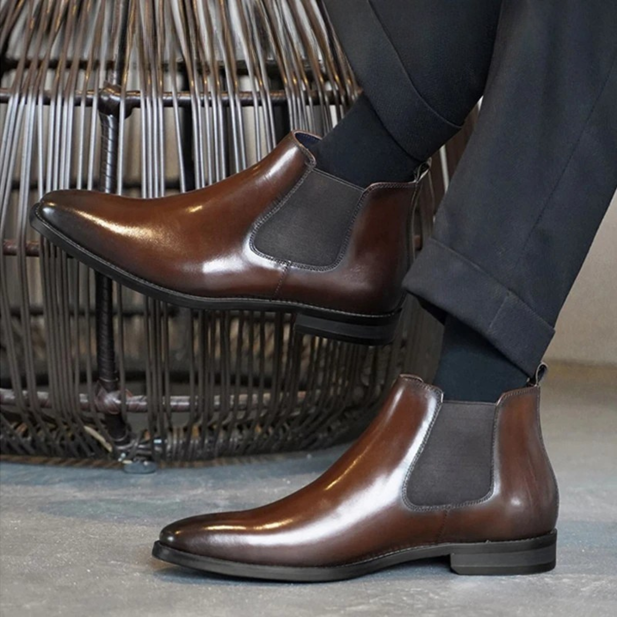 Men's Genuine Leather Slip On Chelsea Boots