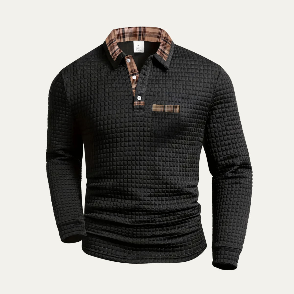 Classic Men's Textured Polo Sweater with Check Collar - OutfitLondon