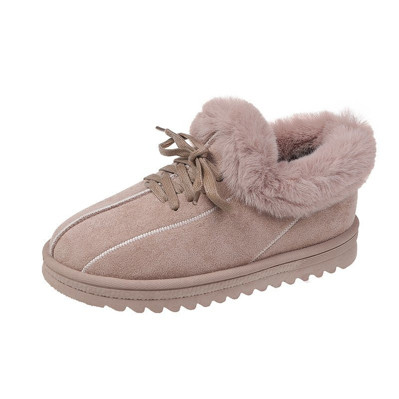 Warm Lace Up Flats Plush Faux Fur Lined Snow Ankle Boots