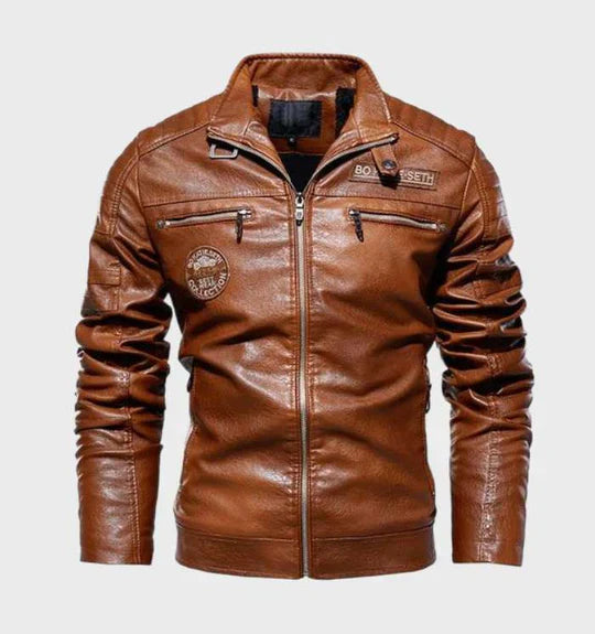 Men's Classic Biker Fake Leather Jacket - OutfitLondon