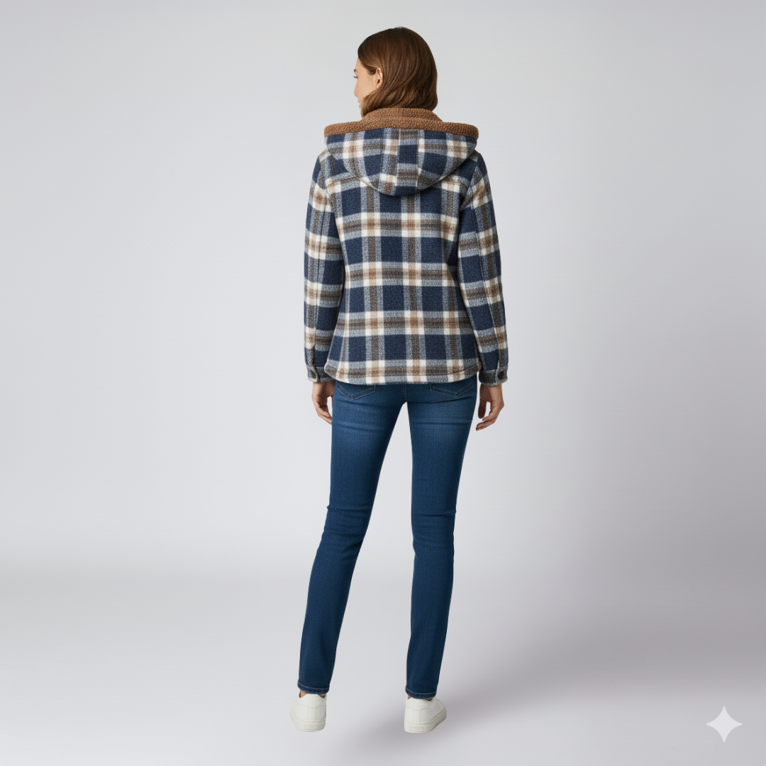 Warm Hooded Plaid Jacket for Women