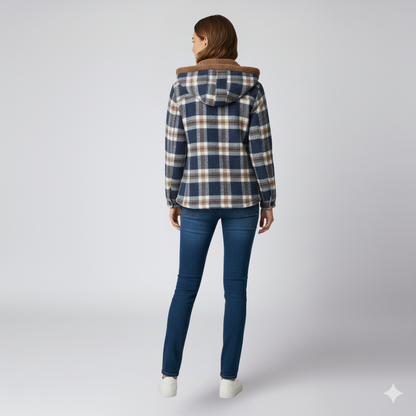 Warm Hooded Plaid Jacket for Women