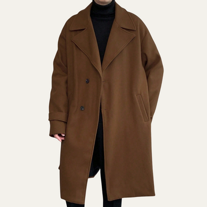 Classic Mens Wool Overcoat with Waist Belt