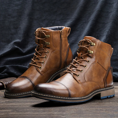 Brown Leather Mens Ankle Boots Lace Up Style