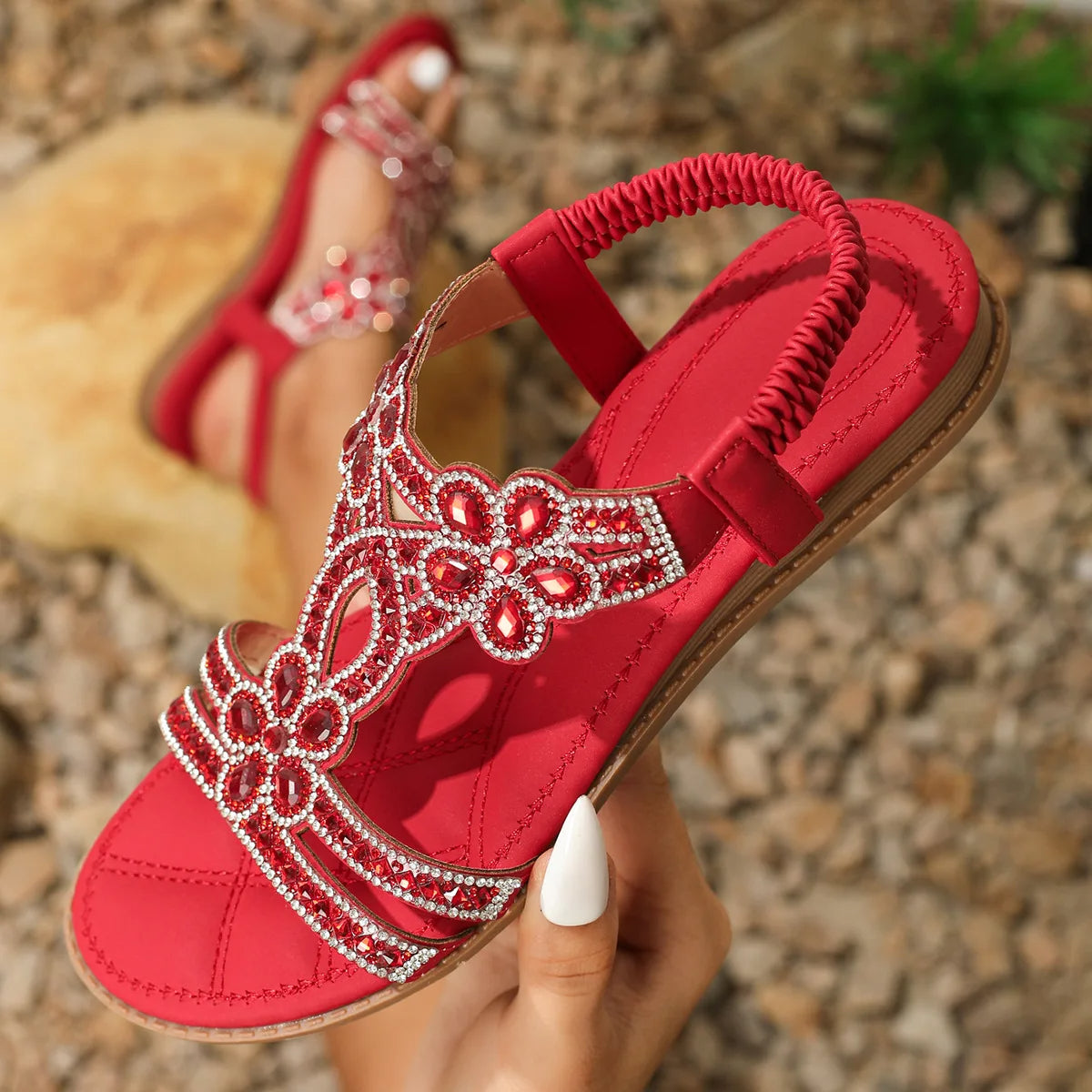 Glittery Stone Beach Flip Flops