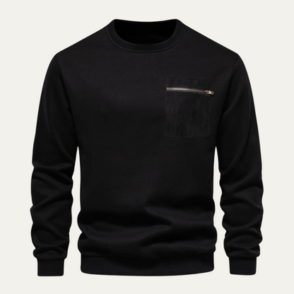 Relaxed Fit Men's Crew Neck Sweater with Pocket