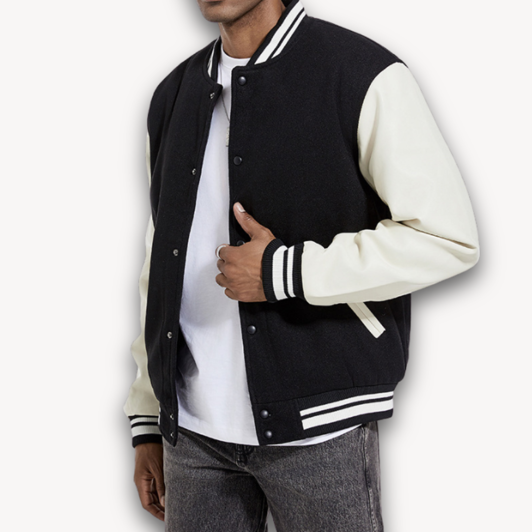 Premium Mens Letterman Jacket with Faux Leather Sleeves - OutfitLondon